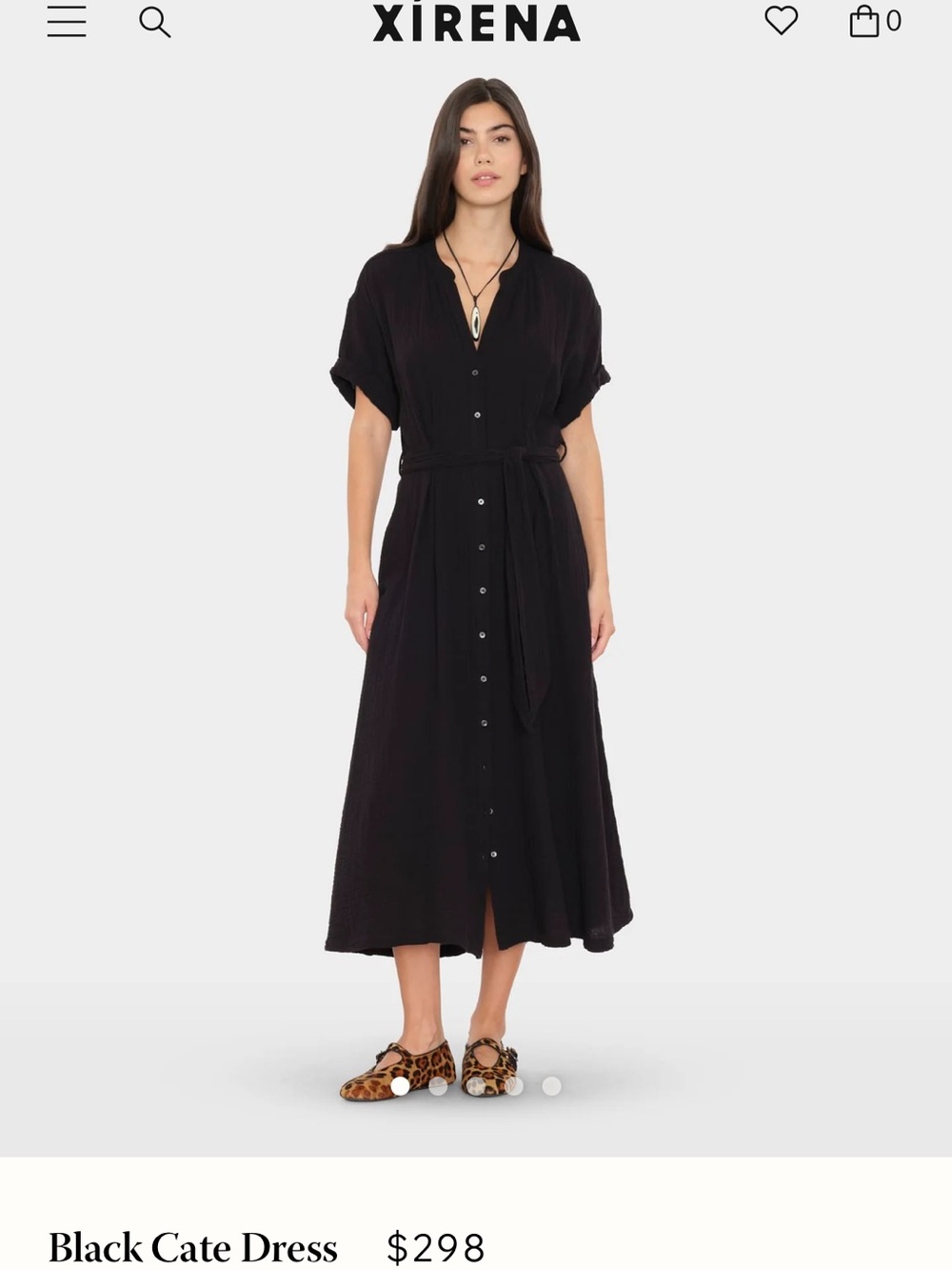XiRENA Black Cate Button-Front Midi Dress with Tie Waist